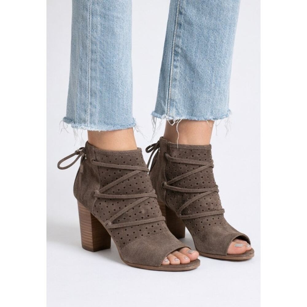 Very Volatile Suede Lace-Up Peep Toe Booties Size 8